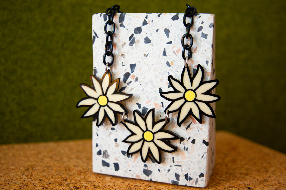 Flannel Flower necklace collab between Bold Botanicals x Doodad + Fandango